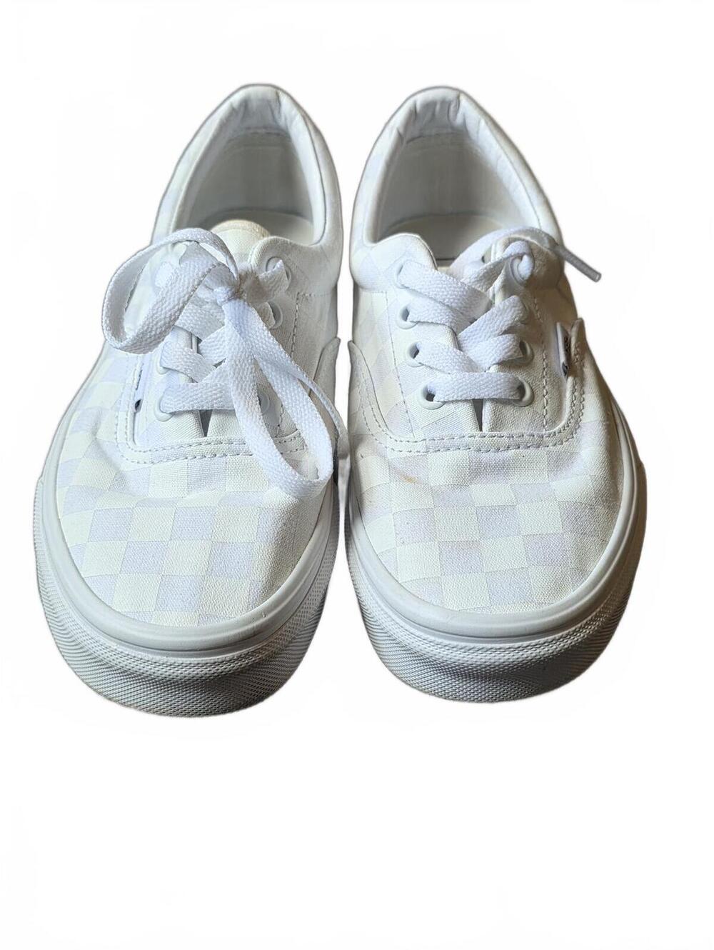Van's White & Lilac Checkerboard Lace Up Sneakers Womens Size 6.5